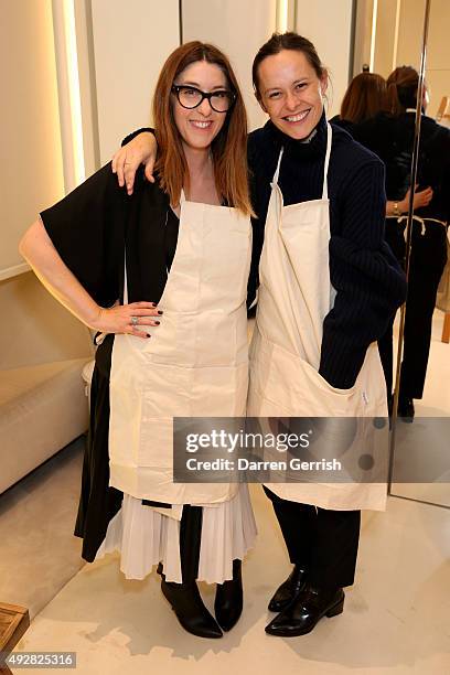 Claudia Croft and Imogen Fox attend the Christopher Kane Art Class 2015 at Christopher Kane Flagship 6-7 Mount Street on October 15, 2015 in London,...