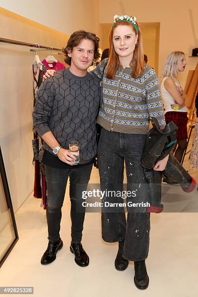 Designer Christopher Kane and guest attend the Christopher Kane Art Class 2015 at Christopher Kane Flagship 6-7 Mount Street on October 15, 2015 in...