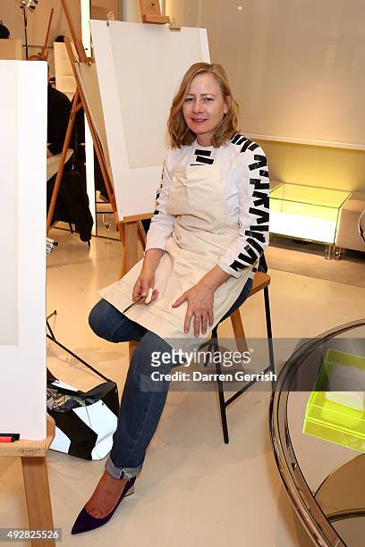Sarah Mower attends the Christopher Kane Art Class 2015 at Christopher Kane Flagship 6-7 Mount Street on October 15, 2015 in London, England.