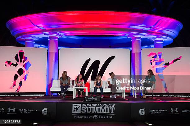 Correspondent Julie Foudy interviews Claressa Shields, Jaden Newman, Sam Gordon, and Victoria Duval during the espnW Summit 2015 at St. Regis Monarch...