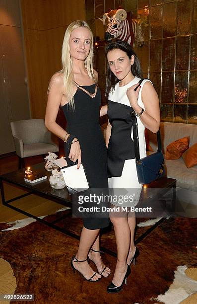 Virginie Courtin Clarins and Sandrine Groslier attend the Frieze Dinner hosted by Mugler for their handbag line launch at Rosewood London on October...