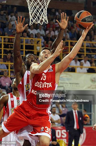 Marko Arapovic, #35 of Cedevita Zagreb in action during the Turkish Airlines Euroleague Basketball Regular Season Date 1 game Olympiacos Piraeus v...