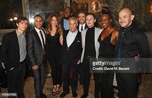 Burt Bacharach poses with cast members Daniel Bailen, Renato Paris, Stephanie McKeon, James Williams, Kyle Riabko, Greg Coulson, Anastacia McCleskey...
