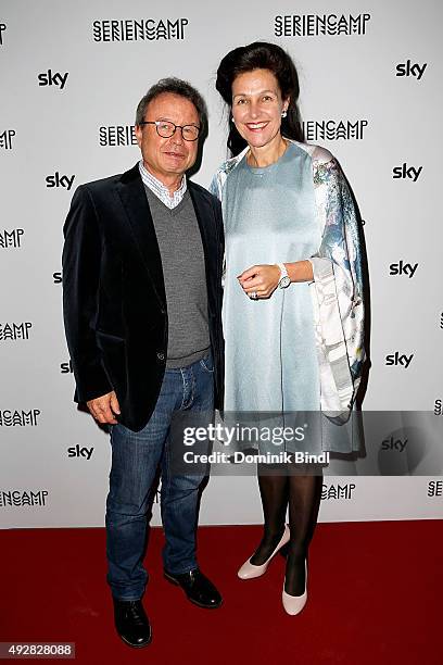 Prof. Dr. Klaus Schaefer and Bettina Reitz attend the opening night of the festival for German TV shows 'Seriencamp' at HFF on October 15, 2015 in...