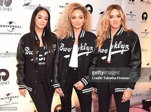 Annie Ashcroft, Frankee Connolly and Nadine Samuels of girl group M.O attend the Amy Winehouse Foundation Gala at The Savoy Hotel on October 15, 2015...