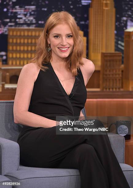 Jessica Chastain Visits "The Tonight Show Starring Jimmy Fallon" at Rockefeller Center on October 15, 2015 in New York City.