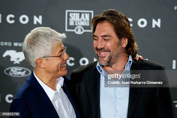 Juan Carlos Corazza and Javier Bardem attend fashion 'ICON Awards, Men of the Year' at Casa Velazquez on October 15, 2015 in Madrid, Spain.