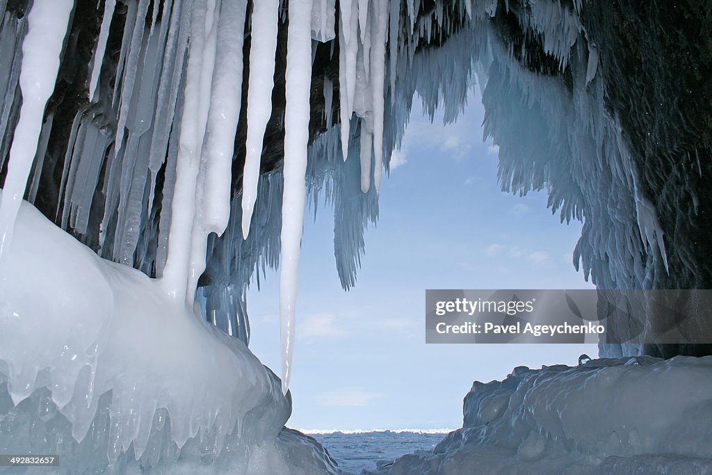 Ice Stalactites In A Grotto Of Khoboy Cape