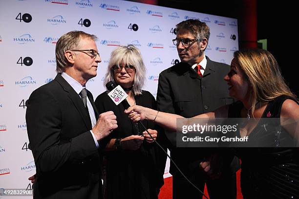 S Alan Hunter, Nina Blackwood, and Mark Goodman attend the T.J. Martell 40th Anniversary NY Gala at Cipriani Wall Street on October 15, 2015 in New...