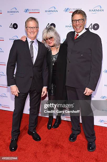 S Alan Hunter, Nina Blackwood, and Mark Goodman attend the T.J. Martell 40th Anniversary NY Gala at Cipriani Wall Street on October 15, 2015 in New...