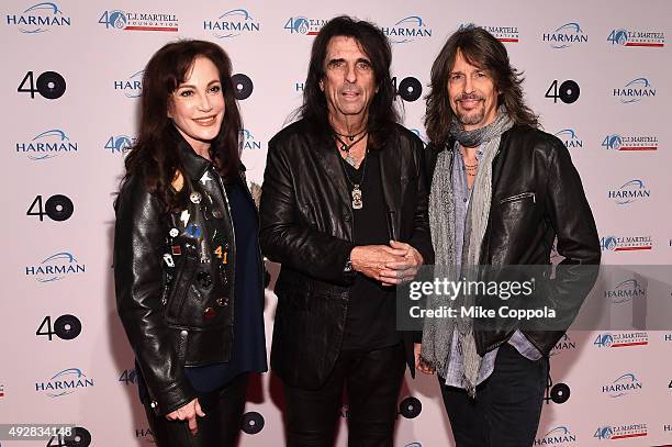 Sheryl Goddard, Alice Cooper and Foreigner lead singer Kelly Hansen attend the T.J. Martell 40th Anniversary NY Gala at Cipriani Wall Street on...