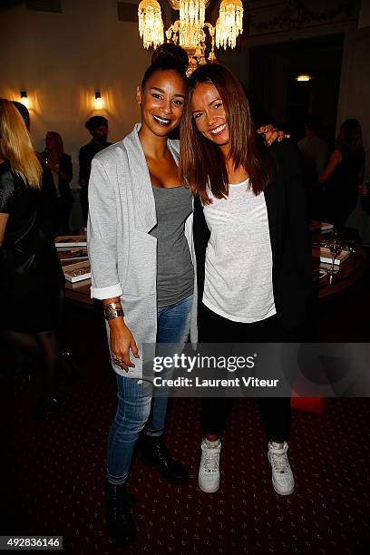 Presenters Alicia Fall and Karine Arsene attends the Stella & Dot Cocktail Party To Benefit "Octobre Rose" on October 15, 2015 in Paris, France.