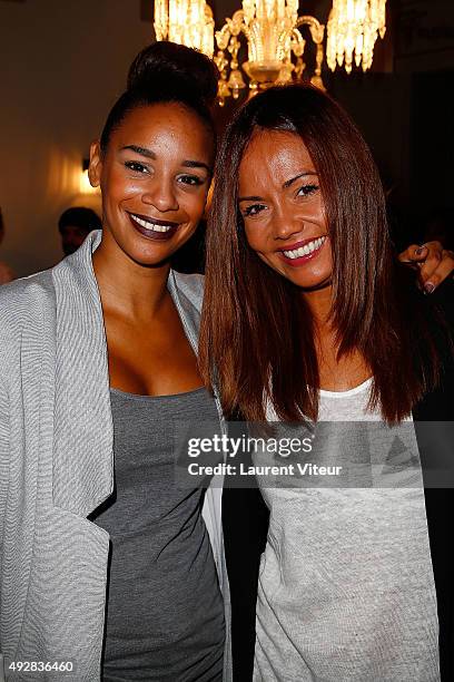 Presenters Alicia Fall and Karine Arsene attends the Stella & Dot Cocktail Party To Benefit "Octobre Rose" on October 15, 2015 in Paris, France.