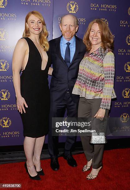 Actress Bryce Dallas Howard, director Ron Howard and actress Cheryl Howard attend the DGA Honors Gala 2015 at the DGA Theater on October 15, 2015 in...