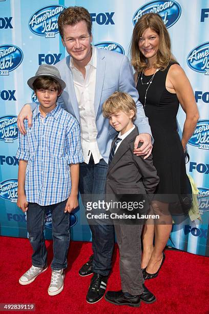 Actor Jonathan Mangum Leah Stanko Mangum, Chase Mangum, and Austin Mangum arrive at the American Idol XIII grand finale at Nokia Theatre L.A. Live on...