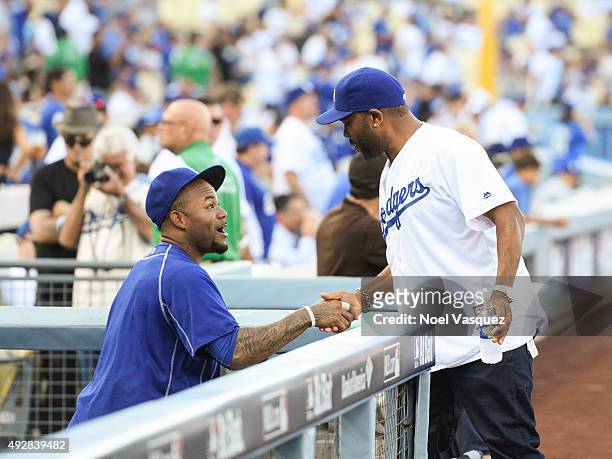 Anthony Anderson attends game five of the National League Division Series between the New York Mets and the Los Angeles Dodgers at Dodger Stadium on...