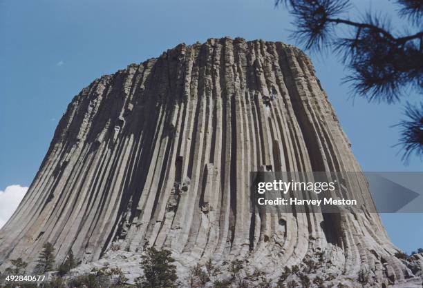 Devils Tower, a laccolith in the Black Hills of Wyoming, USA, circa 1965. It featured in the climax of the 1977 film 'Close Encounters of the Third...