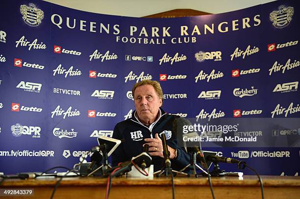 Harry Redknapp, Manager of Queens Park Rangers talks to the media during a Queens Park Rangers press conference on May 22, 2014 in Harlington,...