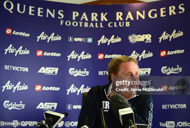 Harry Redknapp, Manager of Queens Park Rangers talks to the media during a Queens Park Rangers press conference on May 22, 2014 in Harlington,...