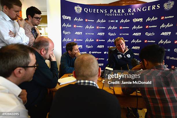 Harry Redknapp, Manager of Queens Park Rangers talks to the media during a Queens Park Rangers press conference on May 22, 2014 in Harlington,...