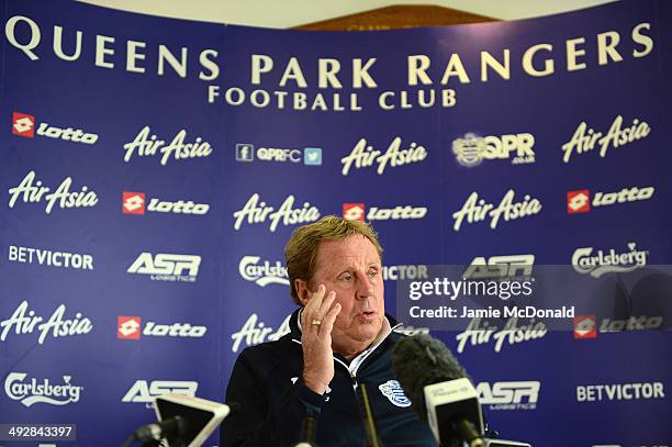 Harry Redknapp, Manager of Queens Park Rangers talks to the media during a Queens Park Rangers press conference on May 22, 2014 in Harlington,...