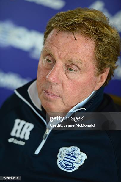 Harry Redknapp, Manager of Queens Park Rangers talks to the media during a Queens Park Rangers press conference on May 22, 2014 in Harlington,...