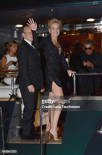 Sharon Stone attends the Roberto Cavalli yacht party at the 67th Annual Cannes Film Festival on May 21, 2014 in Cannes, France.