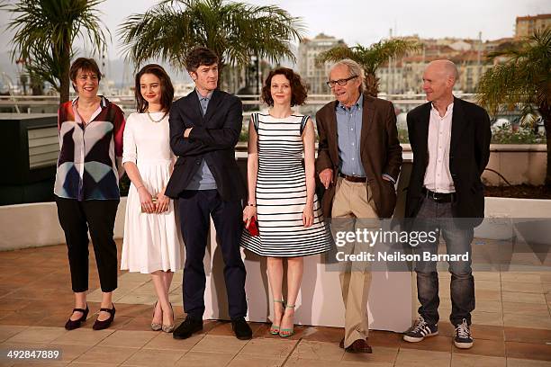 Producer Rebecca O'Brien, actress Aisling Francios, actor Barry Ward, actress Simone Kirby, director Ken Loach and writer Paul Laverty attend the...