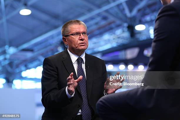 Alexey Ulyukaev, Russia's minister for economic development, speaks during a Bloomberg Television interview at the St. Petersburg International...