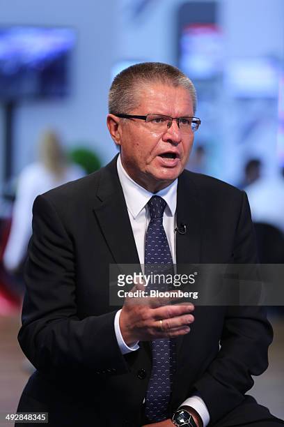 Alexey Ulyukaev, Russia's minister for economic development, speaks during a Bloomberg Television interview at the St. Petersburg International...