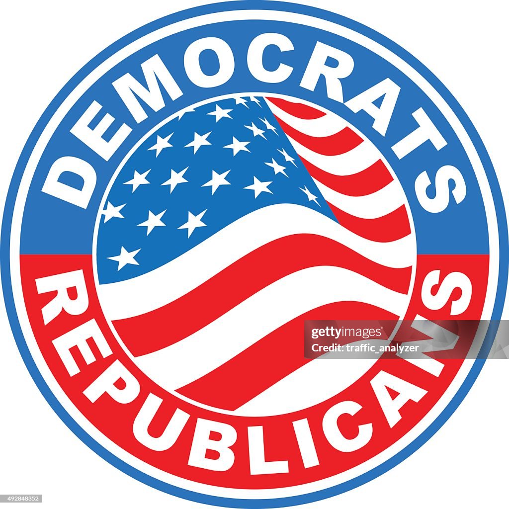 Bandera estadounidense adhesivo-demócratas y los republicanos