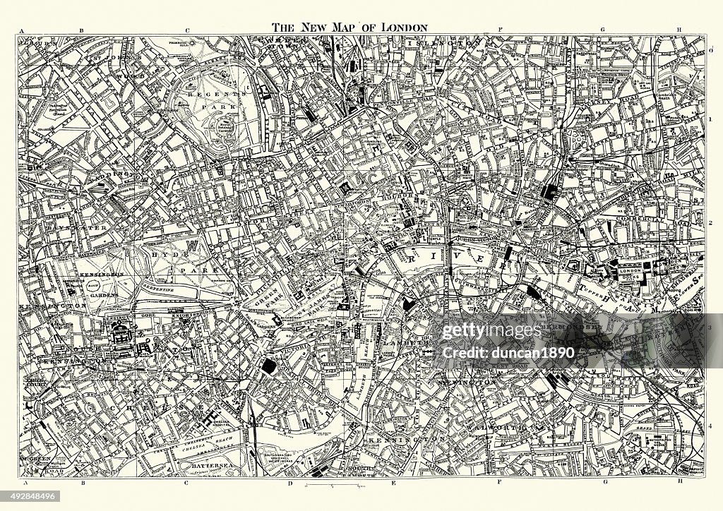 Mapa de calle victoriana 1895 de Londres