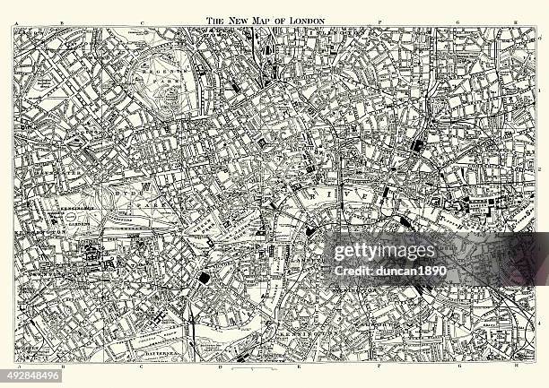 bildbanksillustrationer, clip art samt tecknat material och ikoner med street map of victorian london 1895 - greater london