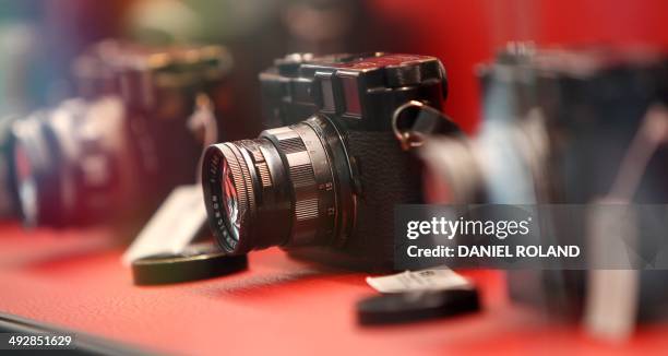 Benoit TOUSSAINT Leica cameras being part of an auction taking place on May 23 are pictured on the occasion of the company's 100 year anniversary...