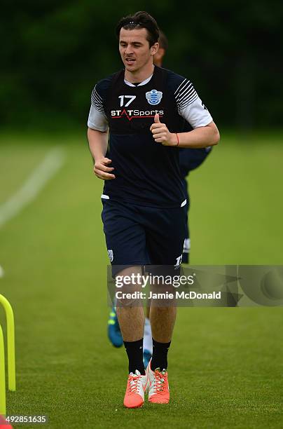 Joey Barton of Queens Park Rangers warms up during a Queens Park Rangers training session on May 22, 2014 in Harlington, England.