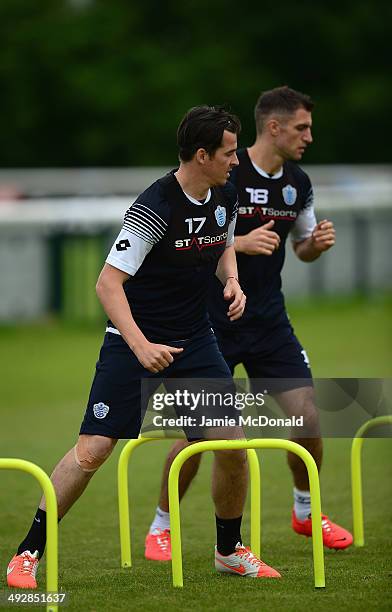 Joey Barton of Queens Park Rangers warms up during a Queens Park Rangers training session on May 22, 2014 in Harlington, England.