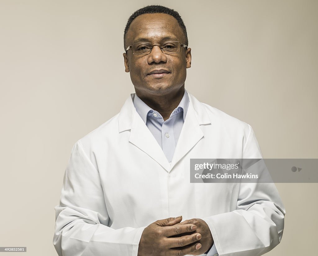 Black male in laboratory coat