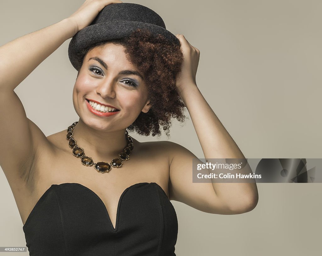 Young black woman in evening dress