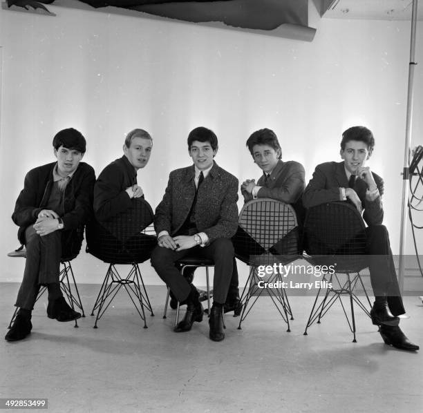 Portrait of music group 'The Hollies', March 18th 1964. L-R Eric Haydock , Bobby Elliott, Alan Clarke, Tony Hicks and , Graham Nash.