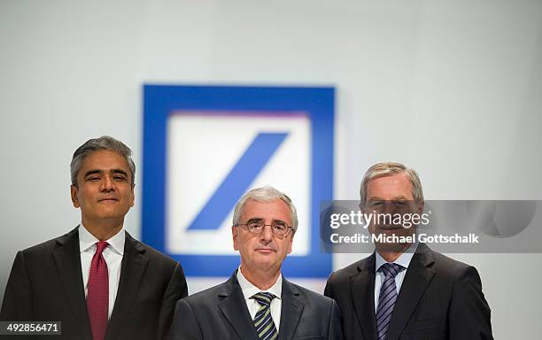 Of Deutsche Bank, Anshu Jain , Paul Achleitner, chairman of the supervisory board, and CEO Juergen Fitschen attend the annual general meeting of...