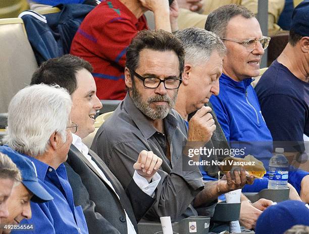 Dennis Miller attends game five of the National League Division Series between the New York Mets and the Los Angeles Dodgers at Dodger Stadium on...