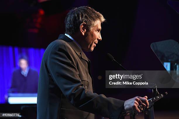 Radio Personality Mark Goodman speaks onstage at the T.J. Martell 40th Anniversary NY Gala at Cipriani Wall Street on October 15, 2015 in New York...