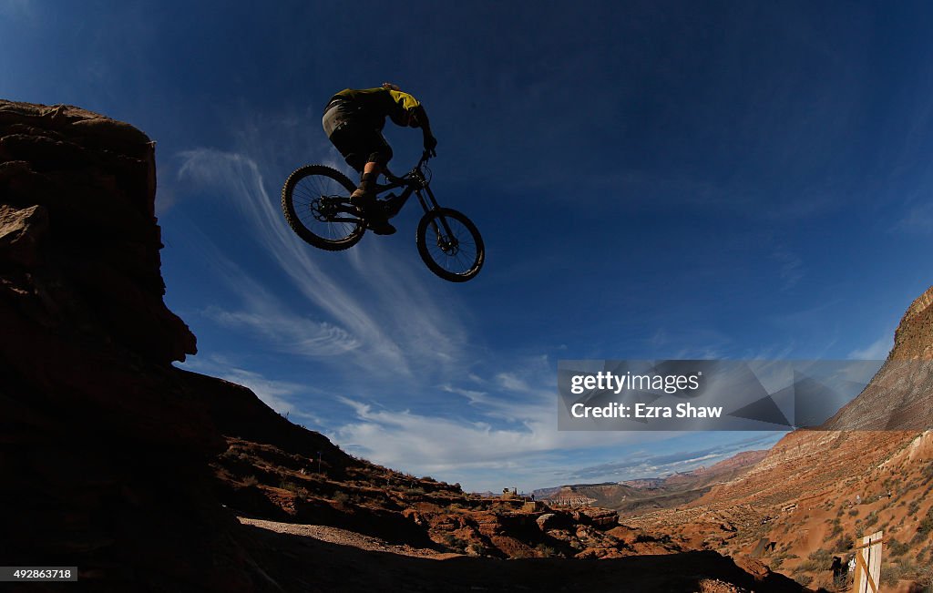 Kelly McGarry of New Zealand goes over a jump during a practice