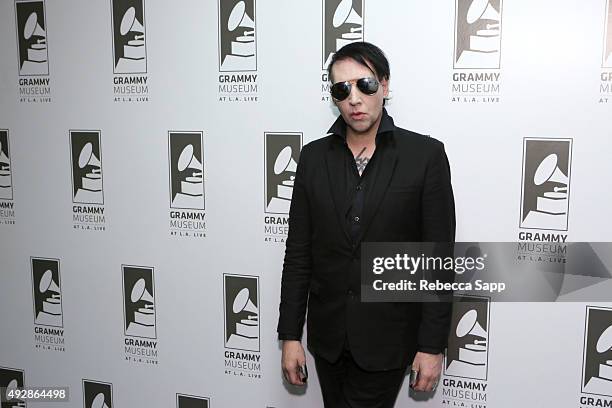 Musician Marilyn Manson attends An Evening With Marilyn Manson And Tyler Bates at The GRAMMY Museum on October 15, 2015 in Los Angeles, California.