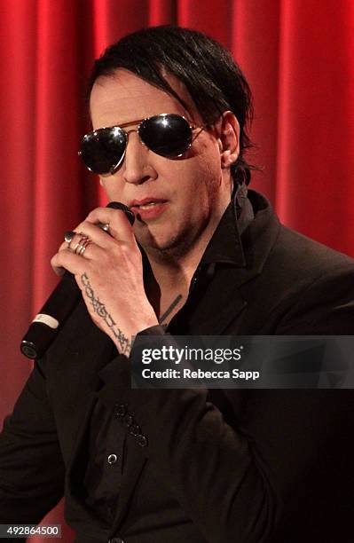 Musician Marilyn Manson speaks onstage at An Evening With Marilyn Manson And Tyler Bates at The GRAMMY Museum on October 15, 2015 in Los Angeles,...