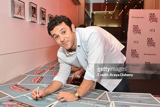Fred Savage performs at the Film Independent Live Read: Ferris Bueller's Day Off at Bing Theatre At LACMA on October 15, 2015 in Los Angeles,...