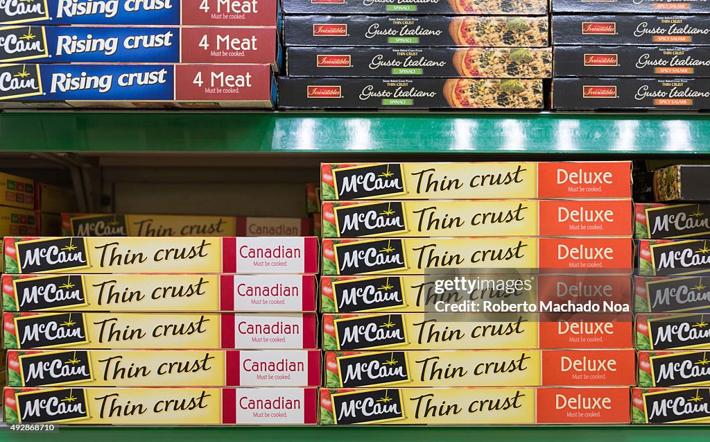 Closeup of a supermarket storage rack displaying variety of...