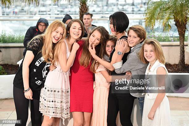 Cast with Giulia Salerno, director Asia Argento and Andrea Pittorino attend the "Incompresa" photocall during the 67th Annual Cannes Film Festival on...