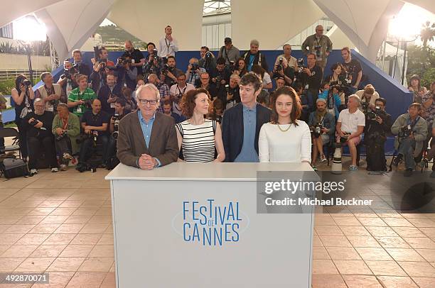 Director Ken Loach and actors Simone Kirby, Barry Ward and Aisling Franciosi attend the "Jimmy's Hall" photocall during the 67th Annual Cannes Film...