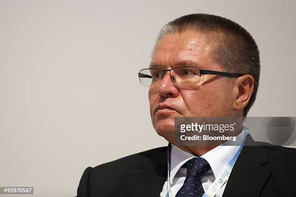 Alexey Ulyukaev, Russia's minister for economic development, pauses during the Global CEO Summit on the opening day of the St. Petersburg...